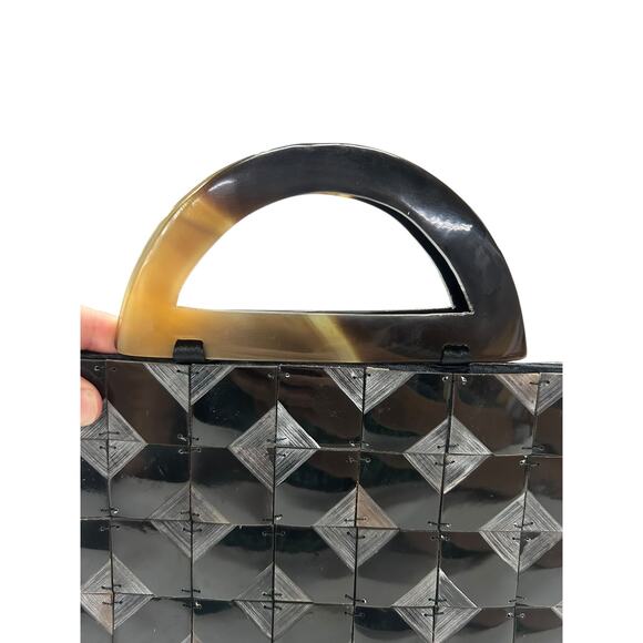 Y2K Geometric Box Clutch Purse Black Lucite Handle Mad Bags‎ Vietnam - Picture 2 of 11